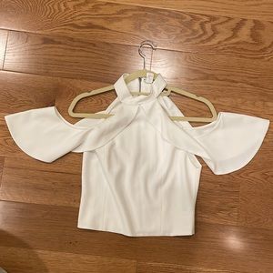 Alice + Olivia white halter tank with ruffle sleeve